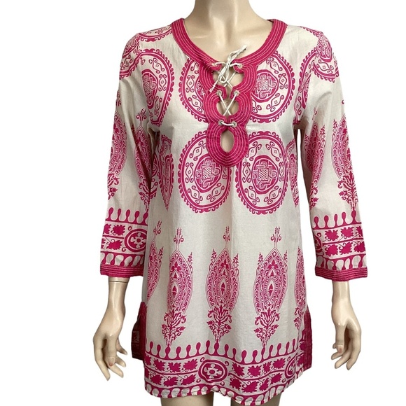 Calypso St. Barths pink lace up v-neck tunic size small - Picture 1 of 8